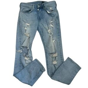 H&M Skinny‎ Jeans 30 Button Fly Stretch Flex Denim Distressed Torn Grunge